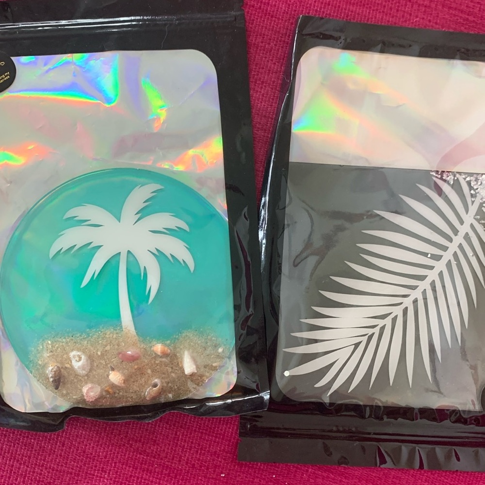 New island coasters made with Guam shells and sand